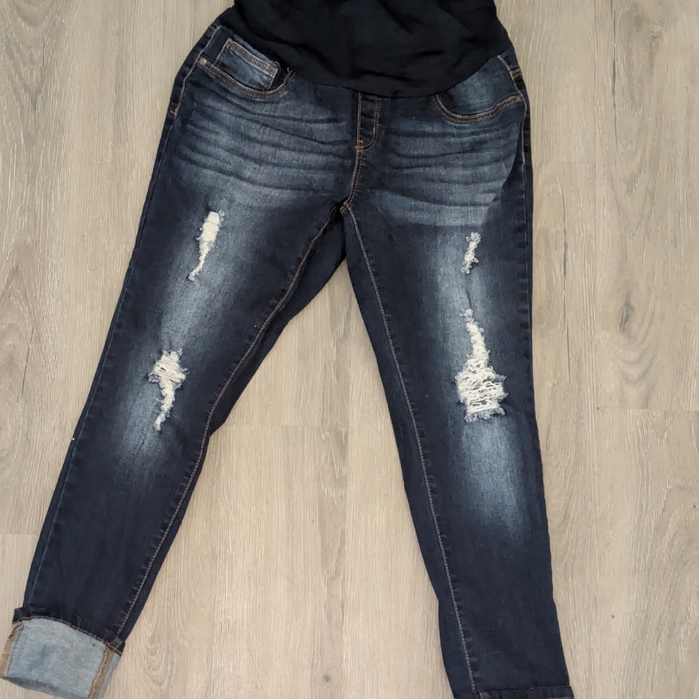 Women's Maternity Distressed Blue Jeans